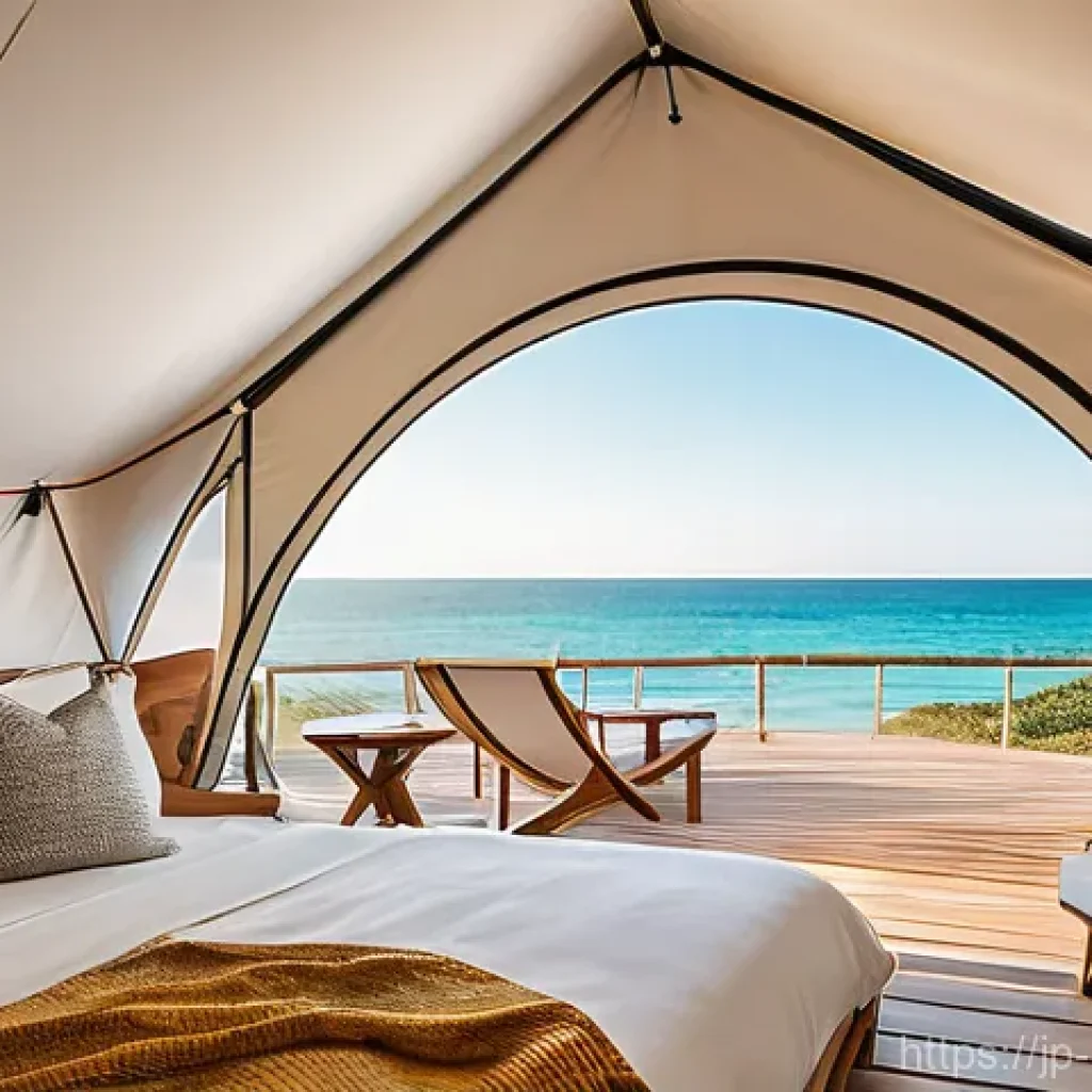 캠핑 스타일 추천 - Luxurious Coastal Glamping Experience**
"A stunning, opulent glamping tent, shaped like a geodesic ...