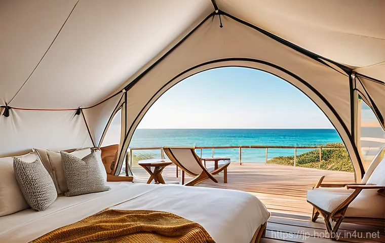 캠핑 스타일 추천 - Luxurious Coastal Glamping Experience**

"A stunning, opulent glamping tent, shaped like a geodesic ...