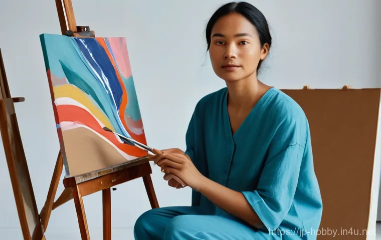 미술 강좌 추천 - **Prompt**: A cozy, well-lit indoor scene featuring a young adult woman, age 20-25, happily engaging...