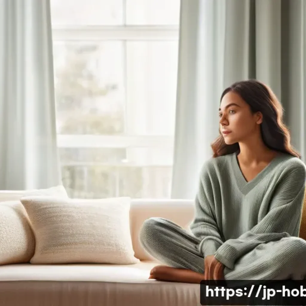 컬러 이론 공부 - **Prompt:** A young adult woman, dressed in comfortable yet stylish loungewear (e.g., a soft knit sw...