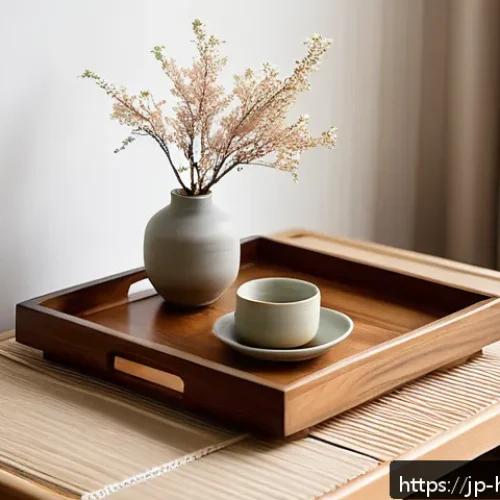 DIY 취미 - A cozy Japanese-style living room corner featuring a handmade wooden tray on a low table, softly san...
